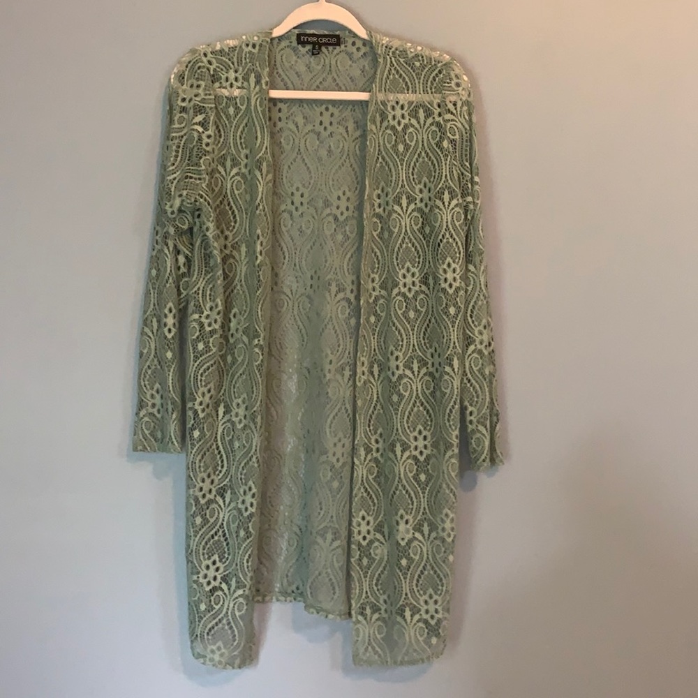 Kimono Crocheted Sage Green Size Small Beachy lightweight